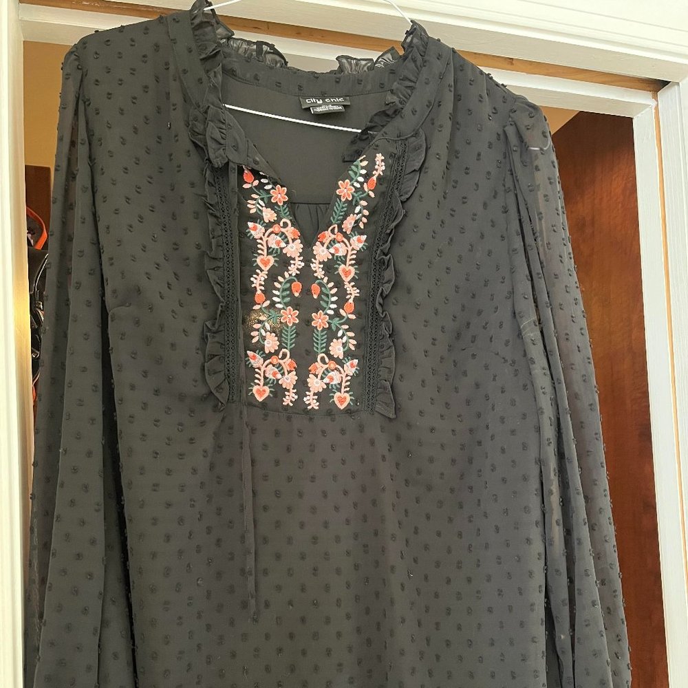 City Chic brand Tayla black embroidered  top